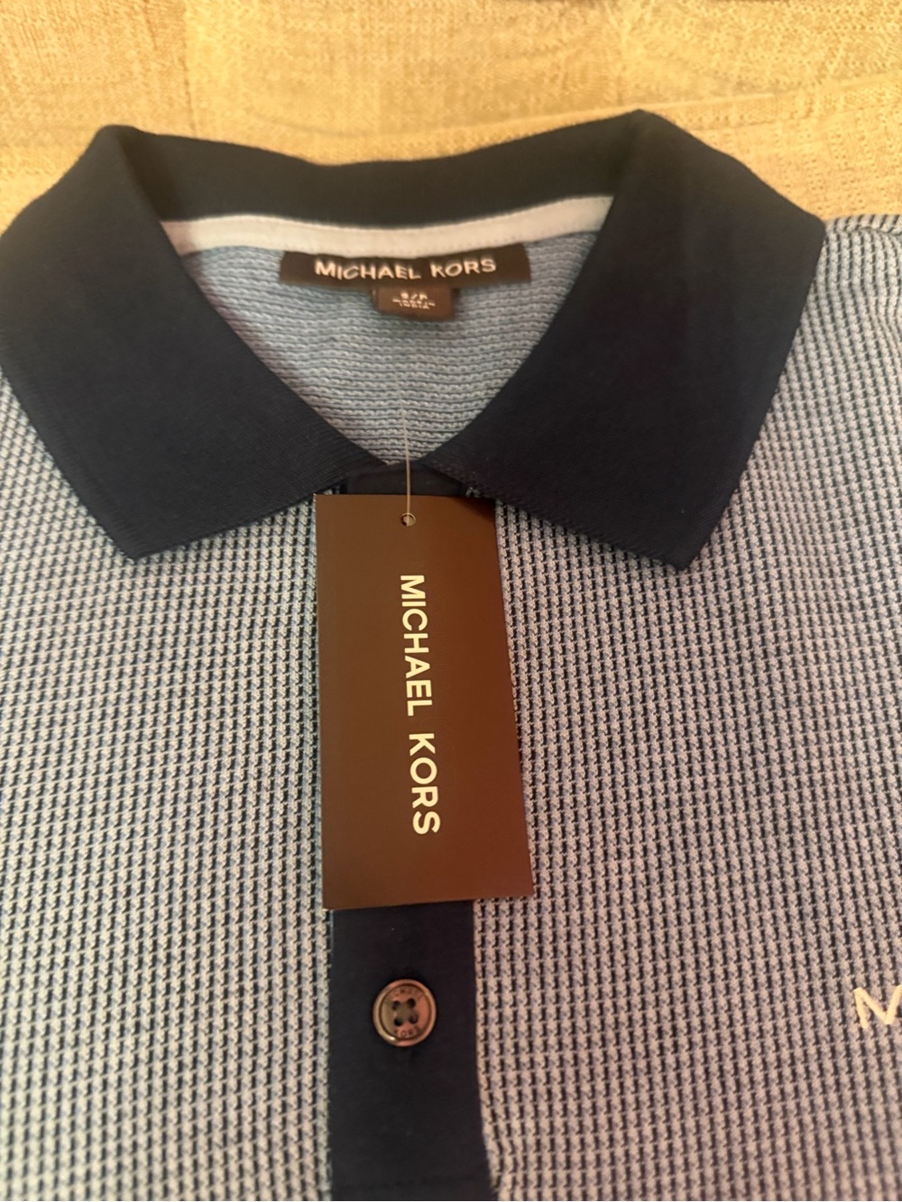 Michael Kors Two-Tone Light Blue Polo with Navy Collar